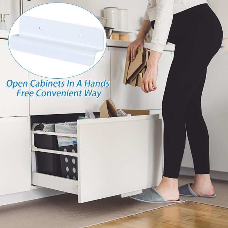 Sozize Cabinet Foot Pull for Trash Drawer - Touchless Handle for Full Overlay Cabinet Door (2pcs, White) - Image 4